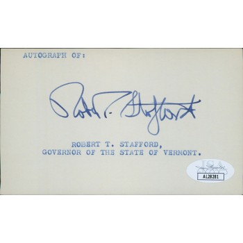 Robert Stafford Vermont Governor Senator Signed 3x5 Index Card JSA Authenticated