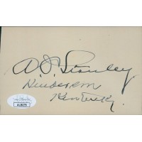 Augustus Stanley Kentucky Governor Senator Signed 3x5 Index Card JSA Authentic
