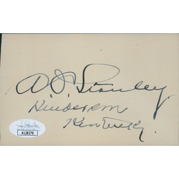 Augustus Stanley Kentucky Governor Senator Signed 3x5 Index Card JSA Authentic