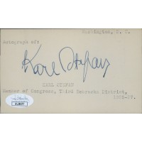 Karl Stefan Nebraska Congressmen Signed 3x5 Index Card JSA Authenticated