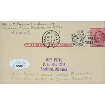 John C. Stennis Mississippi Senator Signed 3x5 Index Card JSA Authenticated