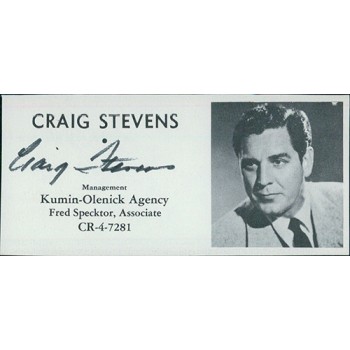 Craig Stevens Actor Signed 2x4 Directory Cut JSA Authenticated