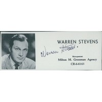 Warren Stevens Actor Signed 2x4.5 Directory Cut JSA Authenticated