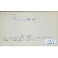 Tom Stout Montana Congressman Signed 3x5 Index Card JSA Authenticated