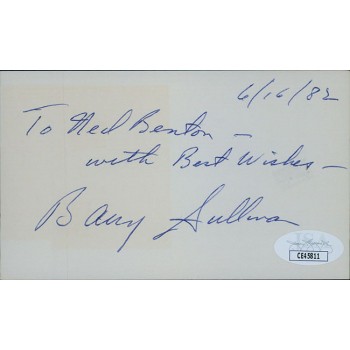 Barry Sullivan Actor Signed 3x5 Index Card JSA Authenticated Personalized