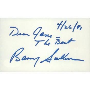 Barry Sullivan Actor Signed 3x5 Index Card JSA Authenticated Personalized