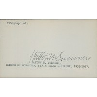 Hatton Sumners Texas Congressman Signed 3x5 Index Card JSA Authenticated