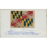 J. Millard Tawes Maryland Governor Signed 3x5 Index Card JSA Authenticated