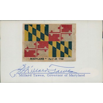 J. Millard Tawes Maryland Governor Signed 3x5 Index Card JSA Authenticated