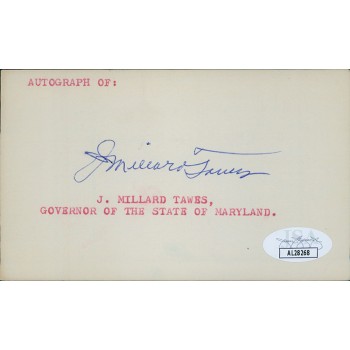 J. Millard Tawes Maryland Governor Signed 3x5 Index Card JSA Authenticated