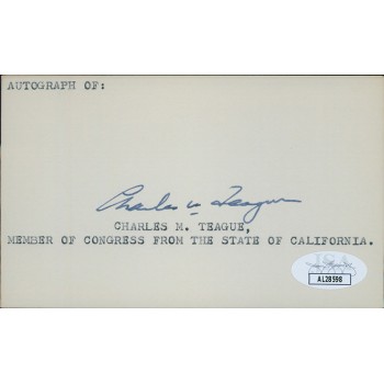 Charles Teague California Congressman Signed 3x5 Index Card JSA Authenticated