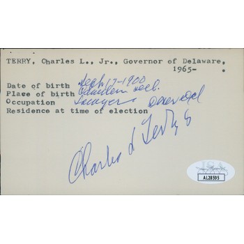 Charles L. Terry Jr. Delaware Governor Signed 3x5 Index Card JSA Authenticated