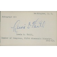 Lewis Thill Wisconsin Congressman Signed 3x5 Index Card JSA Authenticated
