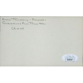 Homer Thornberry Texas Congressman Judge Signed 3x5 Index Card JSA Authenticated