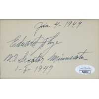 Edward J. Thye Senator Governor Signed 3x5 Index Card JSA Authenticated