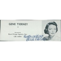 Gene Tierney Actress Signed 2x5 Directory Cut JSA Authenticated