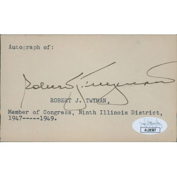 Robert Twyman Illinois Congressman Signed 3x5 Index Card JSA Authenticated