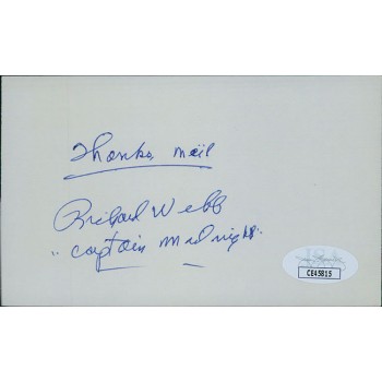 Richard Webb Captain Midnight Actor Signed 3x5 Index Card JSA Authenticated