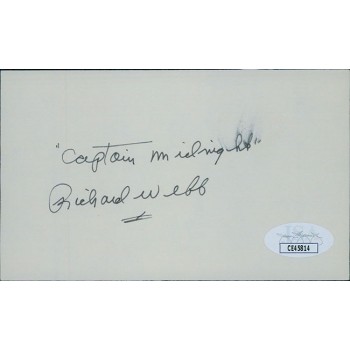 Richard Webb Captain Midnight Actor Signed 3x5 Index Card JSA Authenticated