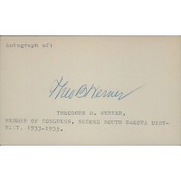 Theodore Werner South Dakota Congressman Signed 3x5 Index Card JSA Authenticated