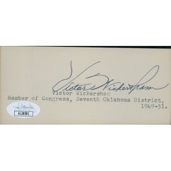 Victor Wickersham Oklahoma Congressman Signed 2.25x5 Index Card JSA Authentic