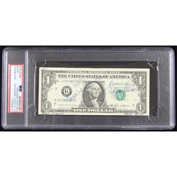 Steve Allen And Jayne Meadows Signed One Dollar Bill Currency PSA Authenticated