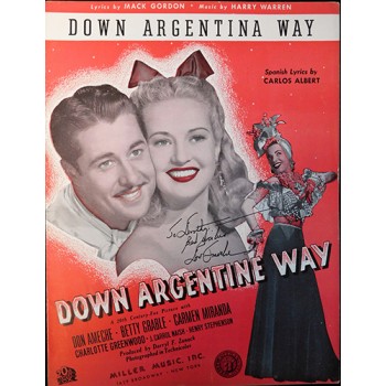 Don Ameche Signed Down Argentina Way Sheet Music JSA Authenticated