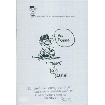 Bud Blake Hand Drawn & Signed Original Tiger Sketch 7x10 JSA Authenticated