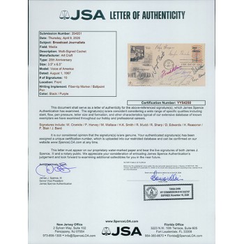 Broadcast Journalist Signed Voice Of America Cachet by 10 JSA Auth Cronkite Mudd