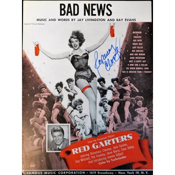 Rosemary Clooney Signed Bad News Sheet Music JSA Authenticated