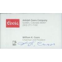 William Coors Executive Signed Business Card JSA Authenticated