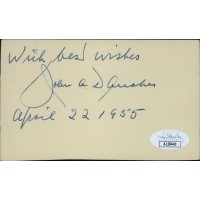 John Danaher Connecticut Senator Signed 3x5 Postcard JSA Authenticated