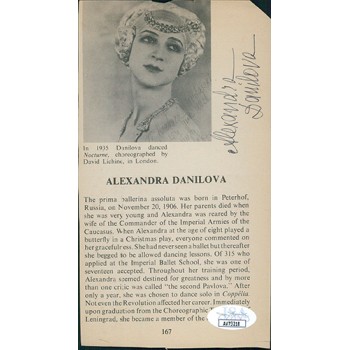 Alexandra Danilova Ballerina Signed 3.75x6.75 Cut Page Photo JSA Authenticated