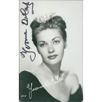 Yvonne De Carlo Actress Signed 3.5x5.5 Postcard Photo JSA Authenticated