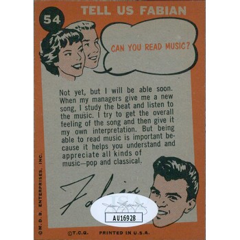 Fabian Forte Signed 1959 Topps Studying A New Song Card #54 JSA Authenticated