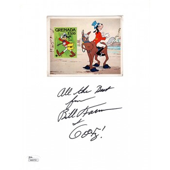 Bill Farmer Goofy Signed 8.5x11 Card Stock W/ 4x5 Stamp Label JSA Authenticated
