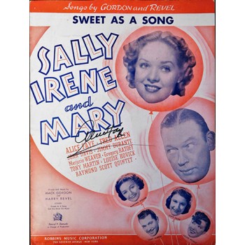Alice Faye Signed Sweet As A Song Sheet Music JSA Authenticated