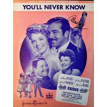 Alice Faye Signed You'll Never Know Sheet Music JSA Authenticated