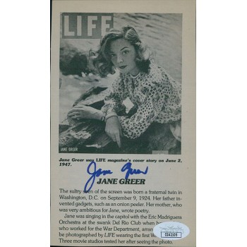 Jane Greer Actress Signed 4x6.5 Cut Page Photo JSA Authenticated