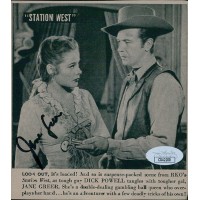 Jane Greer Actress Signed 4.5x5.25 Cut Page Photo JSA Authenticated