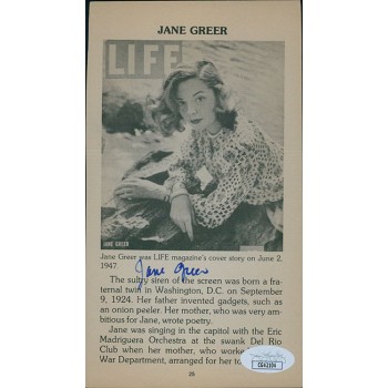Jane Greer Actress Signed 4x7 Cut Page Photo JSA Authenticated