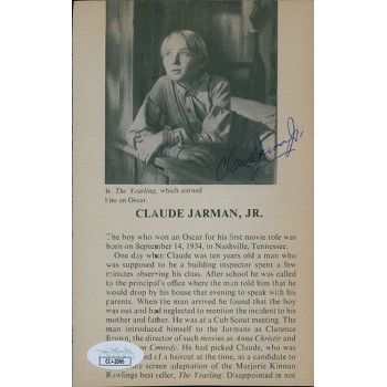 Claude Jarman Jr. The Yearling Actor Signed 4.25x6.5 Cut Page Photo JSA Authen