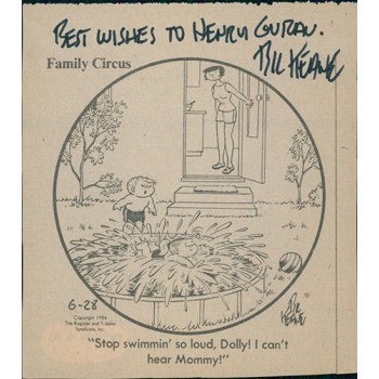 Bil Keane Family Circus Cartoonist Signed 3.5x4 Newsprint Cut JSA Authenticated