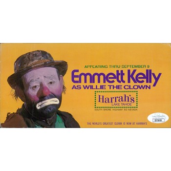Emmett Kelly Clown Signed Harrah's Lake Tahoe Postcard JSA Authenticated