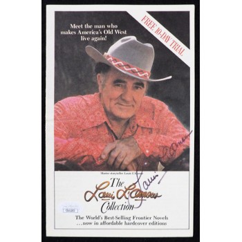Louis L'Amour Novelist Writer Signed 5.5x8.5 Flyer JSA Authenticated