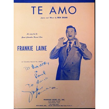 Frankie Laine Signed Te Amo Sheet Music JSA Authenticated