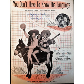 Dorothy Lamour Signed You Don't Have To Know The Language Sheet Music JSA Authenticated