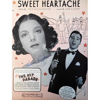 Frances Langford Signed Sweet Heartache Sheet Music JSA Authenticated