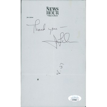 Jim Lehrer The News Hour Signed 5x8 Stationary Note JSA Authenticated