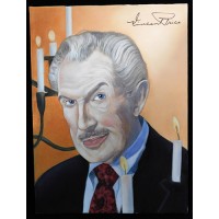 Vincent Price Signed 12x16 One Of A Kind Hand Painted Canvas JSA Authenticated